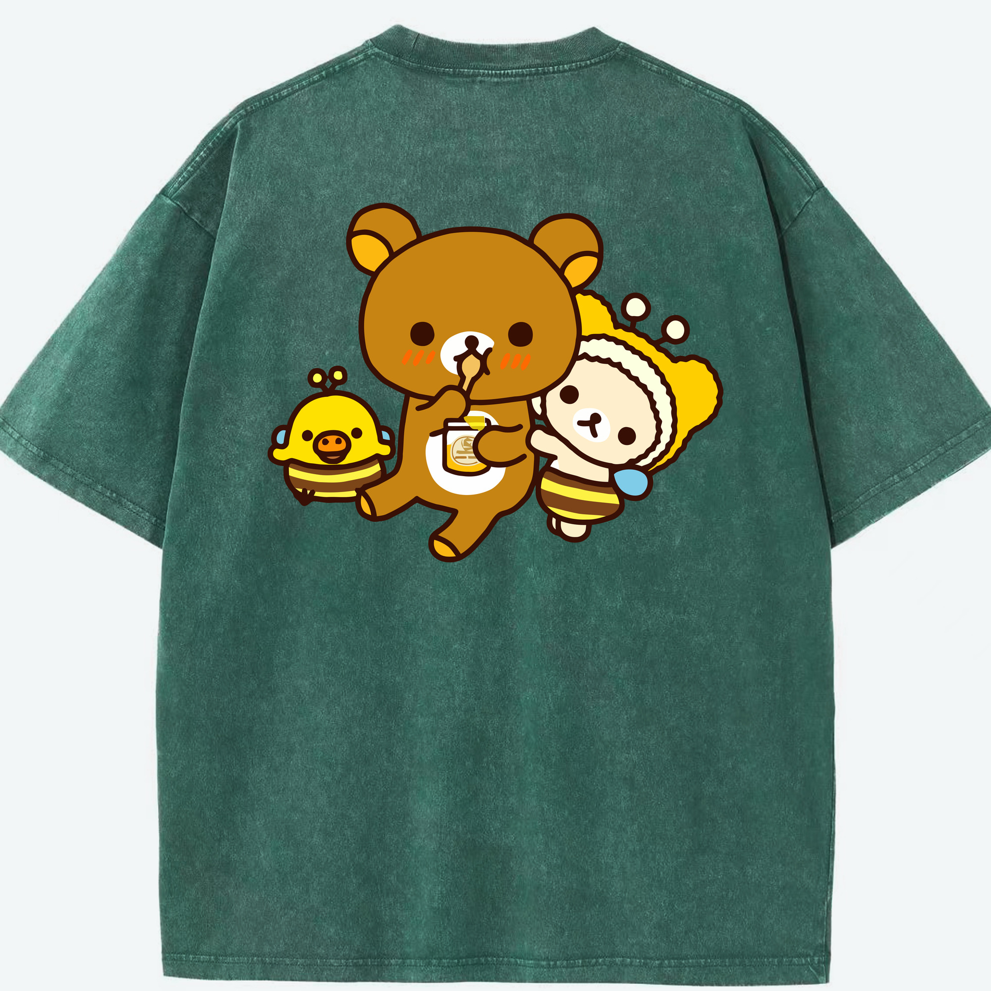 （画像用） リラックマ リラックマ キイロイトリ Rilakkuma Korilakkuma Kiiroitori 綿100% ヴィンテージ風 半袖Tシャツ（背面プリント）